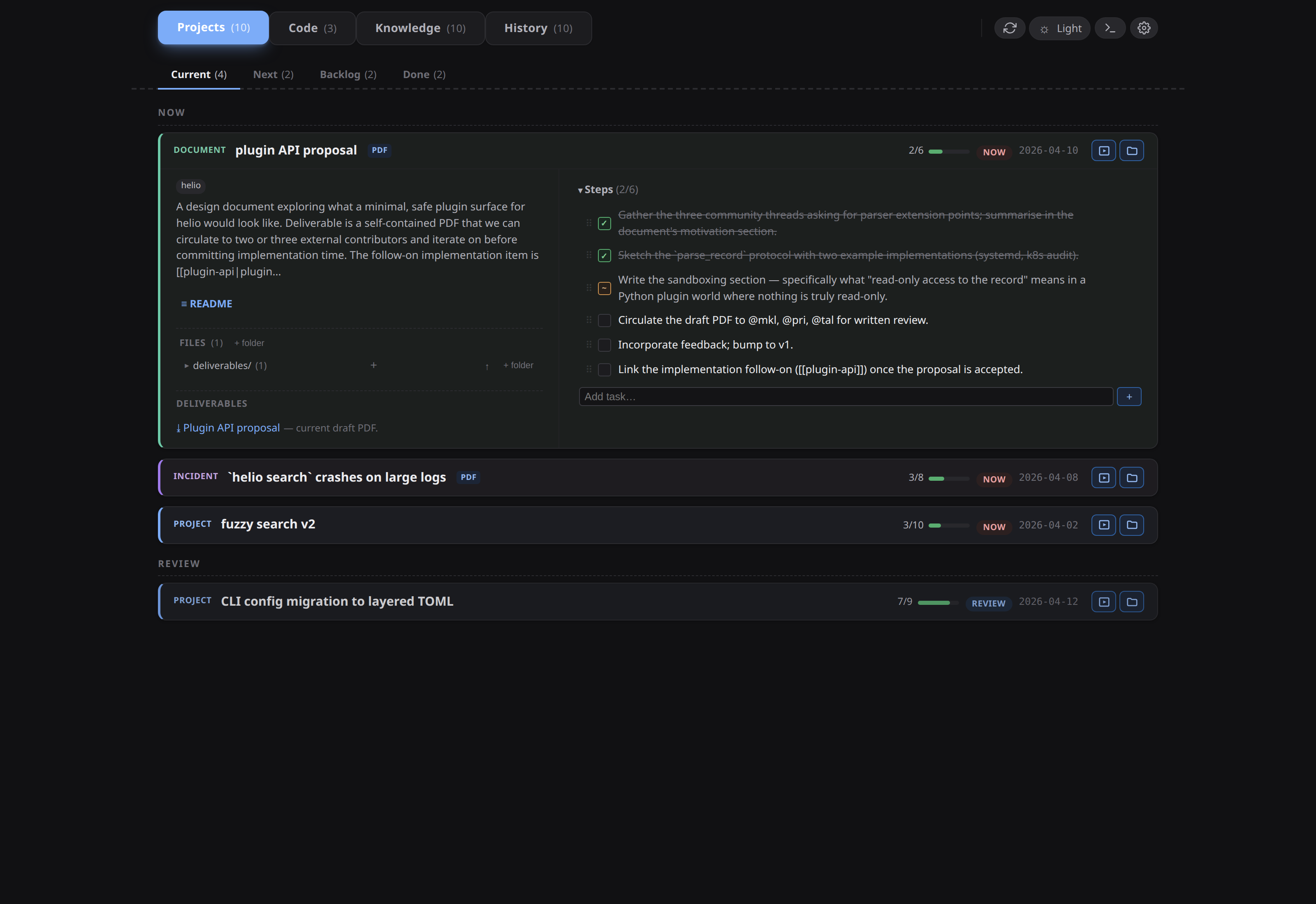 A card with a Deliverables section and a PDF download link